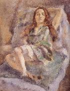 Jules Pascin The red hair girl wearing  green dress oil on canvas